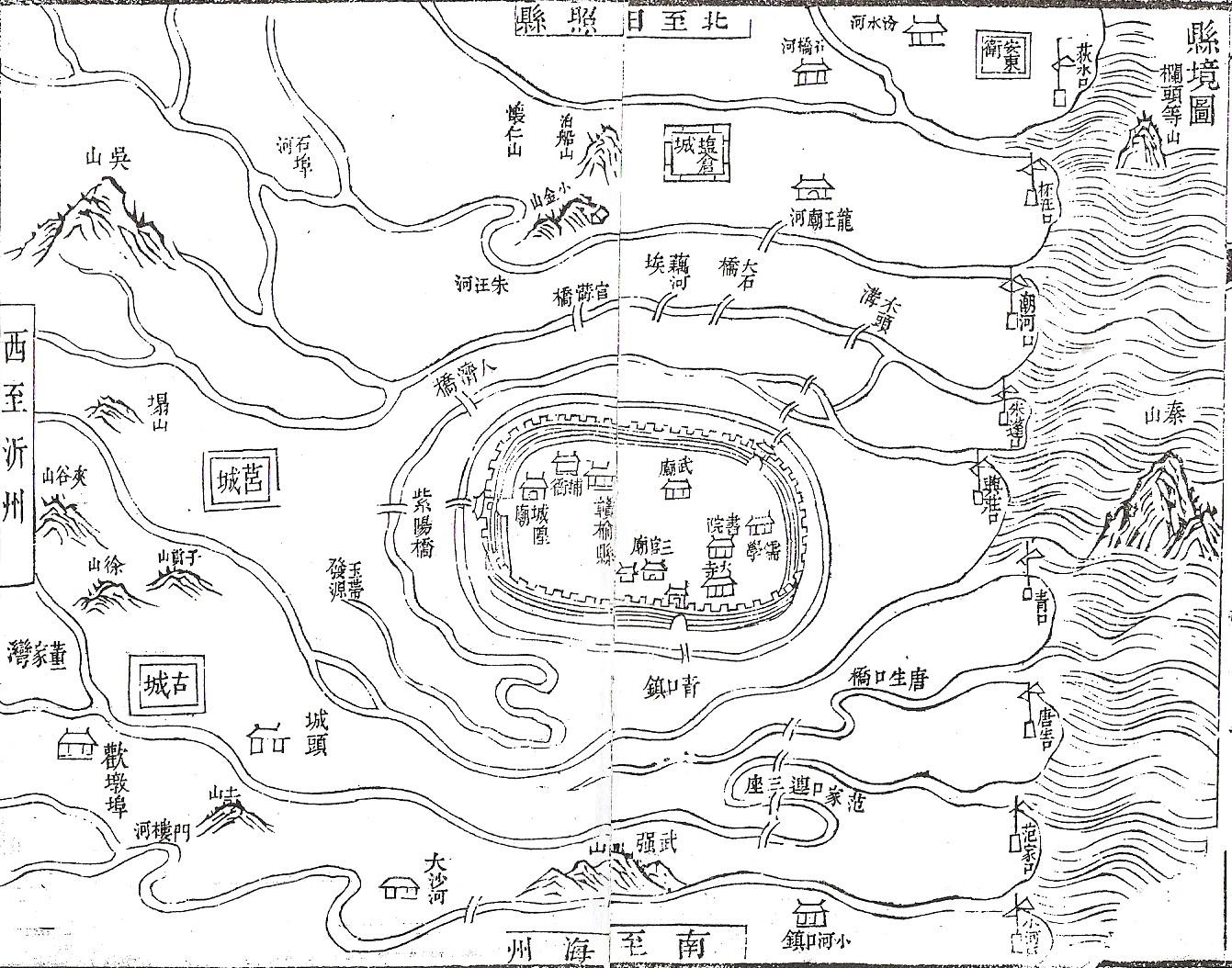 赢博官方网站地图雕刻样式，清《嘉庆赣榆县志》青口港示意图